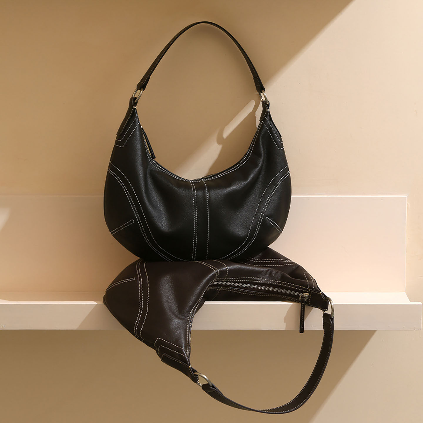 小众设计水晶粒面斜挎包高级感头层牛皮饺子斜挎包真皮女包手提包