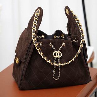 小香风麂皮绒包包托特磨砂真皮菱格链条腋下反绒皮单肩通勤包大包