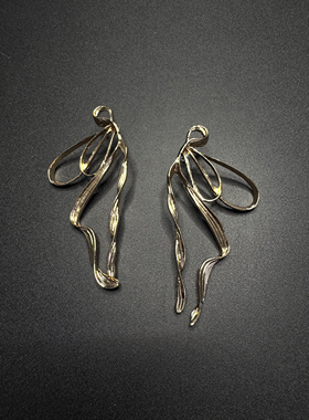 Vintage古着设计感古早风蝴蝶结耳饰H42907