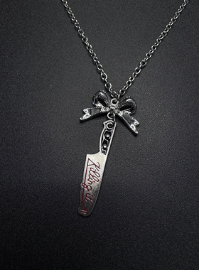 Vintage古着蝴蝶结小刀y2k千禧辣妹哥特风暗黑系项链 H122317