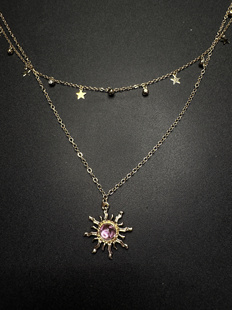 Vintage古着设计感古早风双层叠戴项链P60455