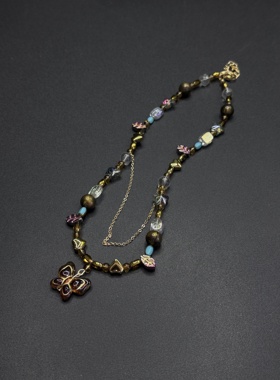 复古串珠项链女蝴蝶拼接颈链小众设计感锁骨链民族风配饰R30905