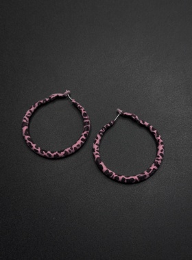 Vintage古著粉色豹纹圈圈耳环冬季新款甜酷辣妹耳圈耳饰P120253