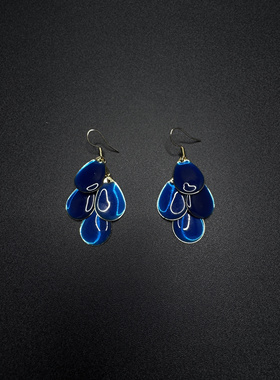 Vintage古著设计感古早风蓝色滴釉水滴耳环