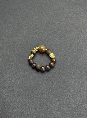 Vintage古著秋冬复古风美拉德虎眼石串珠戒指小众设计轻奢R120654