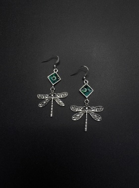 Vintage古着设计感古早风独特小众蜻蜓蛊惑精致耳饰P71059