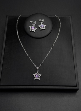 中古紫色锆石星星吊坠项链vintage轻奢甜酷风锁骨链女p10355