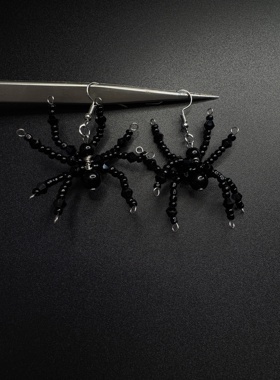 Vintage古着设计感古早风独特小众耳饰蜘蛛黑色耳环B91515