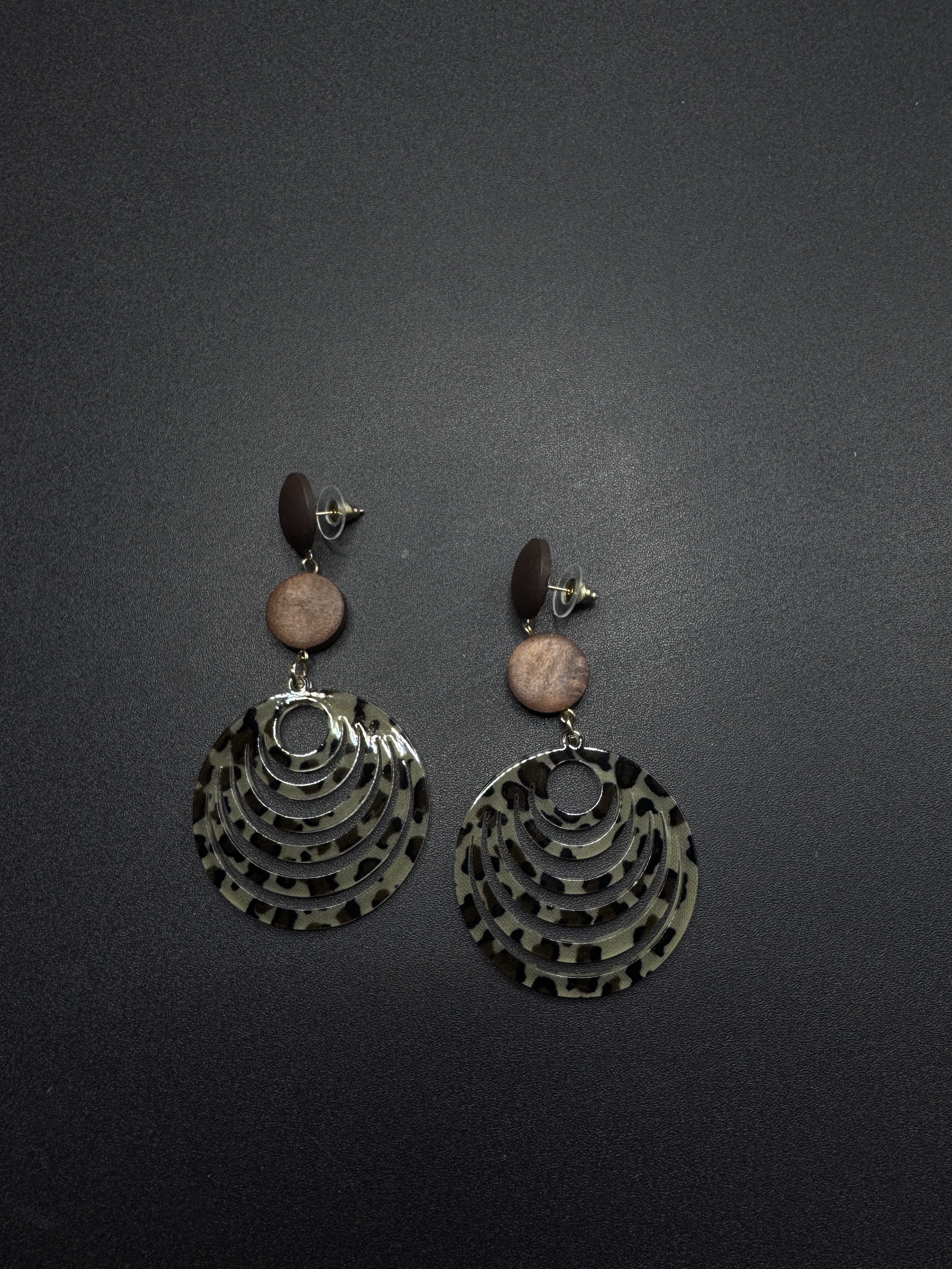 Vintage古著秋冬款圆形豹纹时尚耳钉女美拉德气质高级耳环P112059