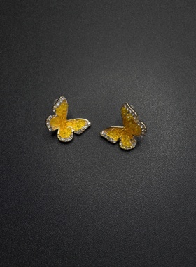 New Vintage 古著 黄色水晶蝴蝶耳环轻奢高级感小众女耳饰R100152