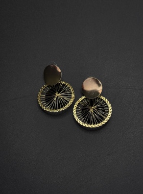 欧美夸张金属编织圆圈大耳环女复古轻奢高级感个性耳饰P122957