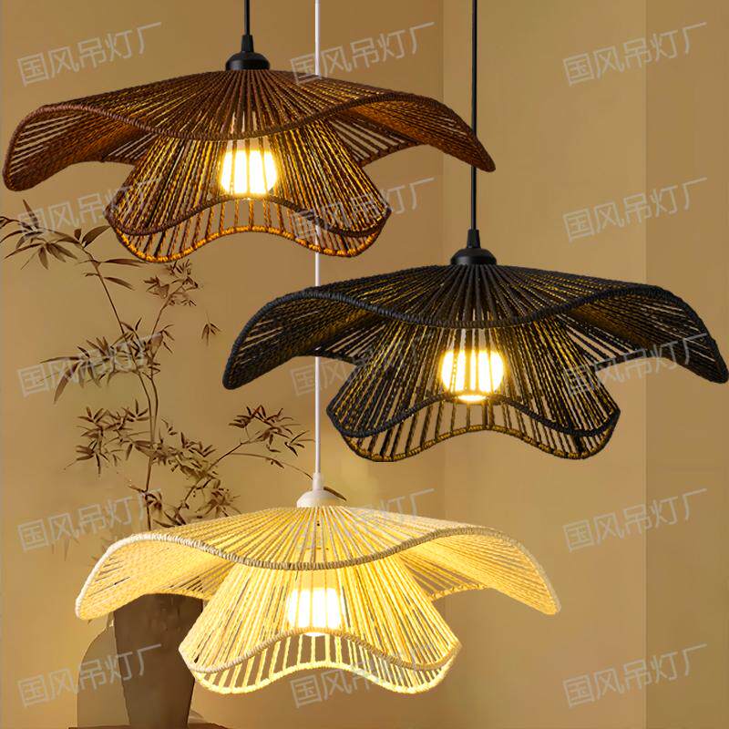 农庄饭店装饰照明吊灯手工编绳艺术吊线灯茶室民宿吧台中国风灯具