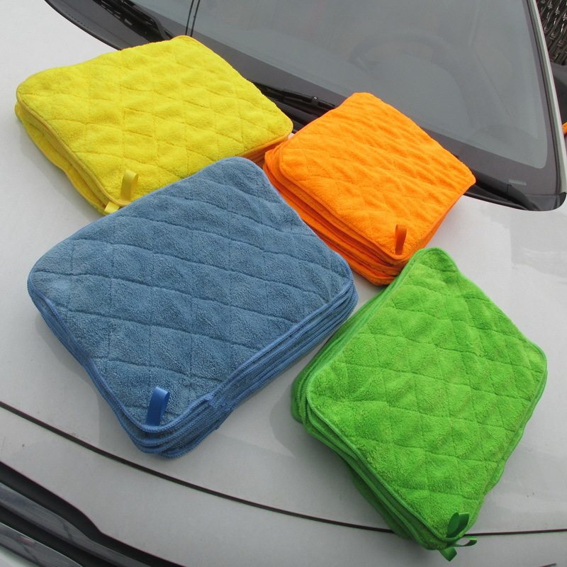 洗车毛巾3040双面不易掉毛珊瑚绒擦车巾洗车加厚挂绳格子毛巾
