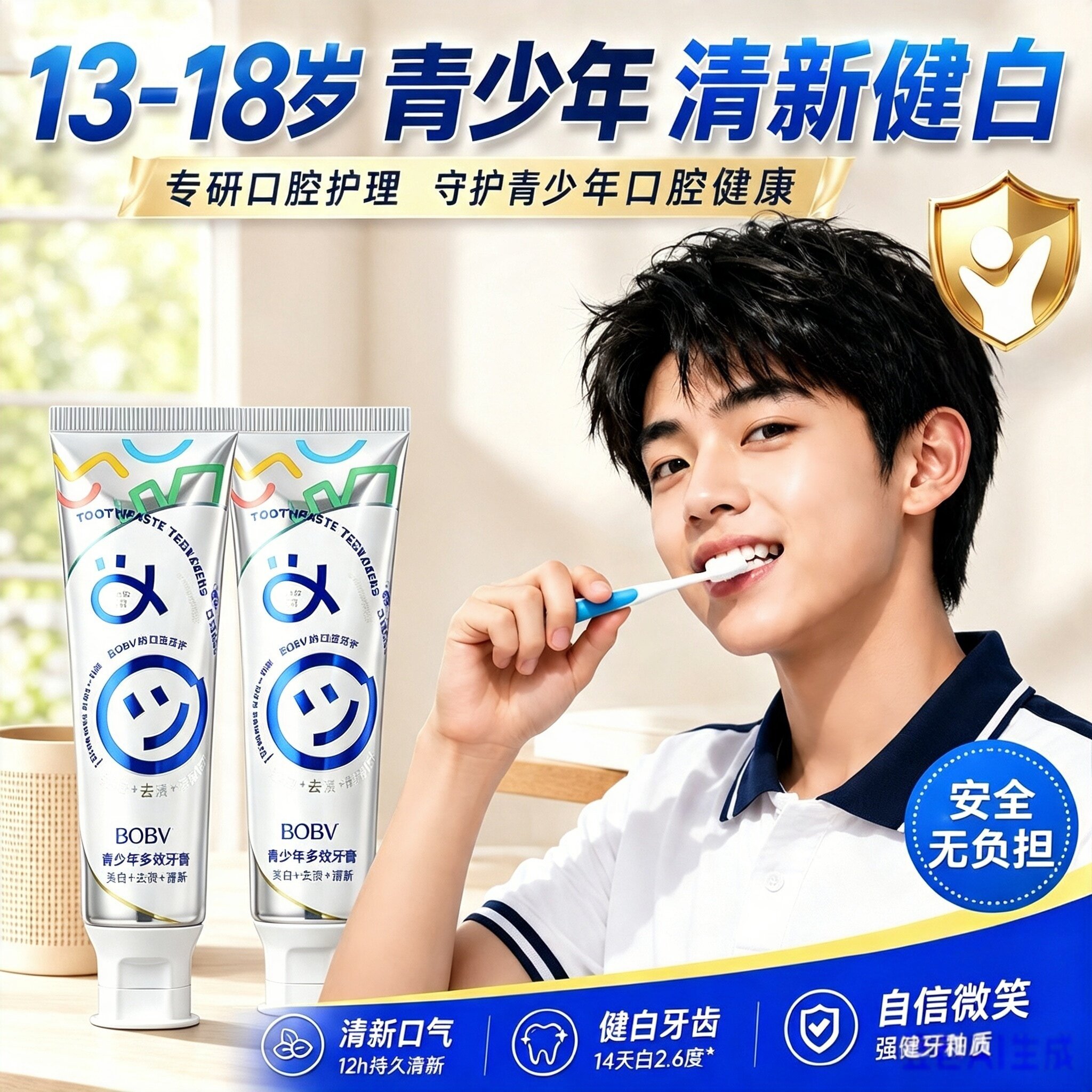 青少年多效牙膏清新口气美白去渍