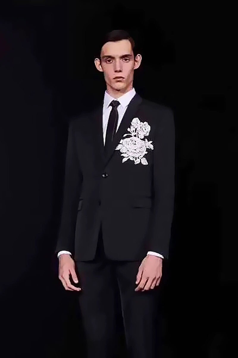玫瑰刺绣高档晚宴黑色西装外套男士修身礼服新郎婚礼西服伴郎主持