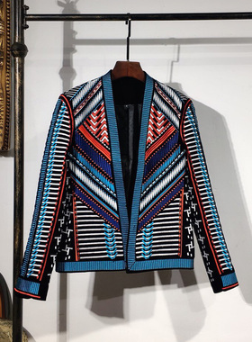 兜巴星2020ss春秋炫彩蓝色刺绣小西服夜店潮男演出服网红时尚西装