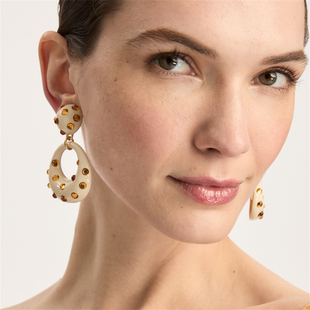 小众设计轻奢 时尚 oscar欧美风新款 夸张耳环黄铜镀金做旧滴油女式