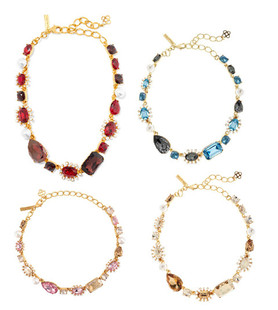 欧美外贸饰品Oscardelarenta新款奢华水晶珍珠混搭项链女四色入