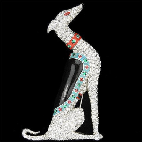 vintage西洋古董首饰TRIFARI翠法丽皇冠标珐琅满钻赛狗胸针海报款
