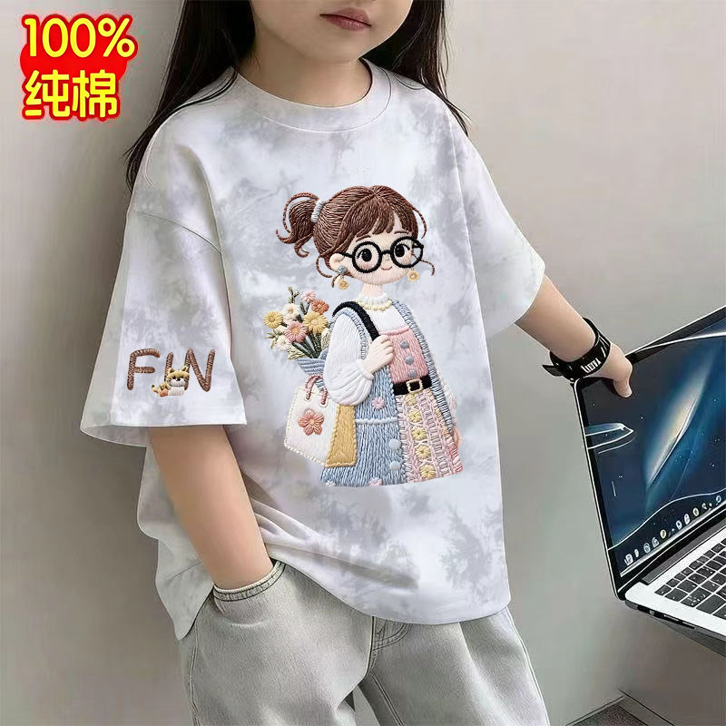 女童扎染短袖T恤夏季洋气百搭