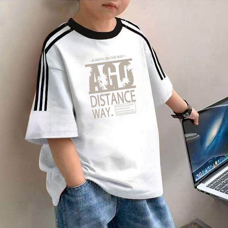 2026新款三条杠纯棉男童帅气夏装上衣夏季儿童中大童短袖T恤衣服