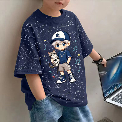 2026夏季新款满天星印花男童痞帅百搭宽松短袖T恤中大童短袖体恤 — 6