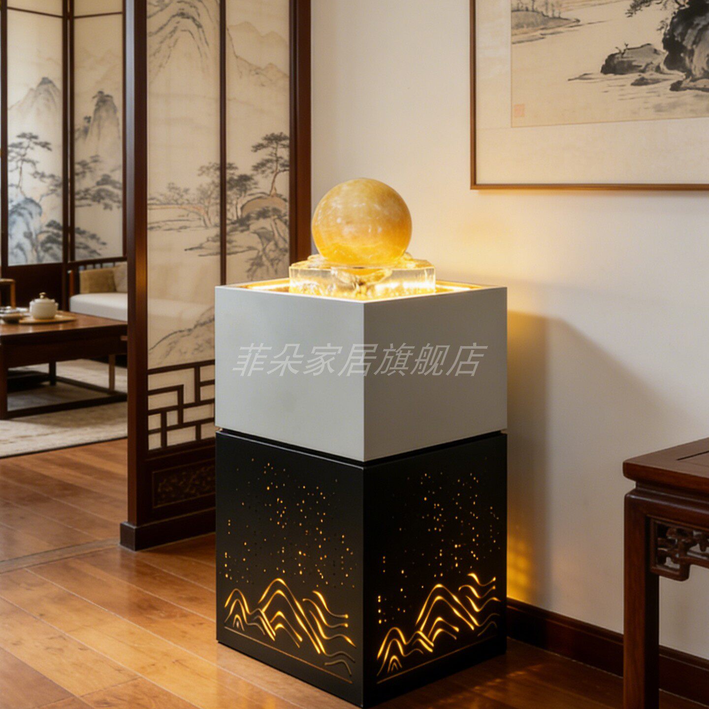 简约水晶球流水喷泉客厅风生水起旋转风水球乔迁开业招财装饰摆件