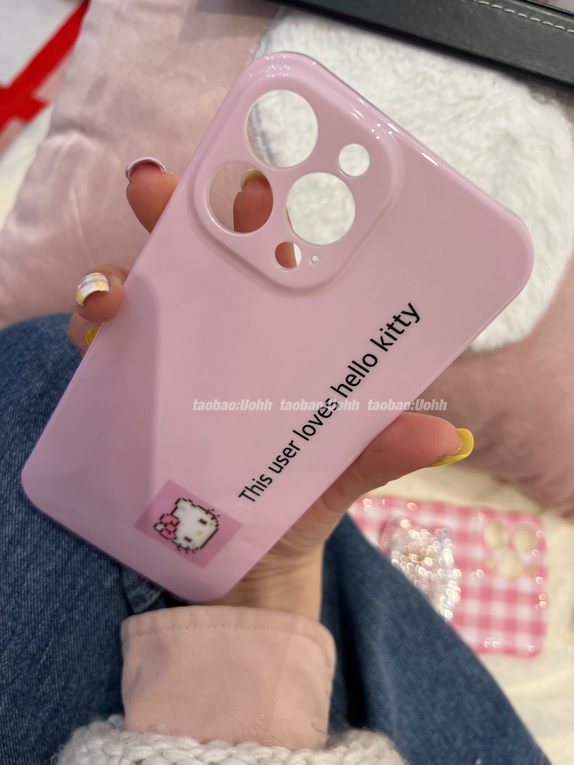 uohh可爱粉色imd软壳卡通猫咪适用于iphone13/12/11/14promax