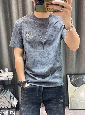 短袖男士短袖t恤新款潮流男装满印休闲上衣青少年潮牌体恤打底衫