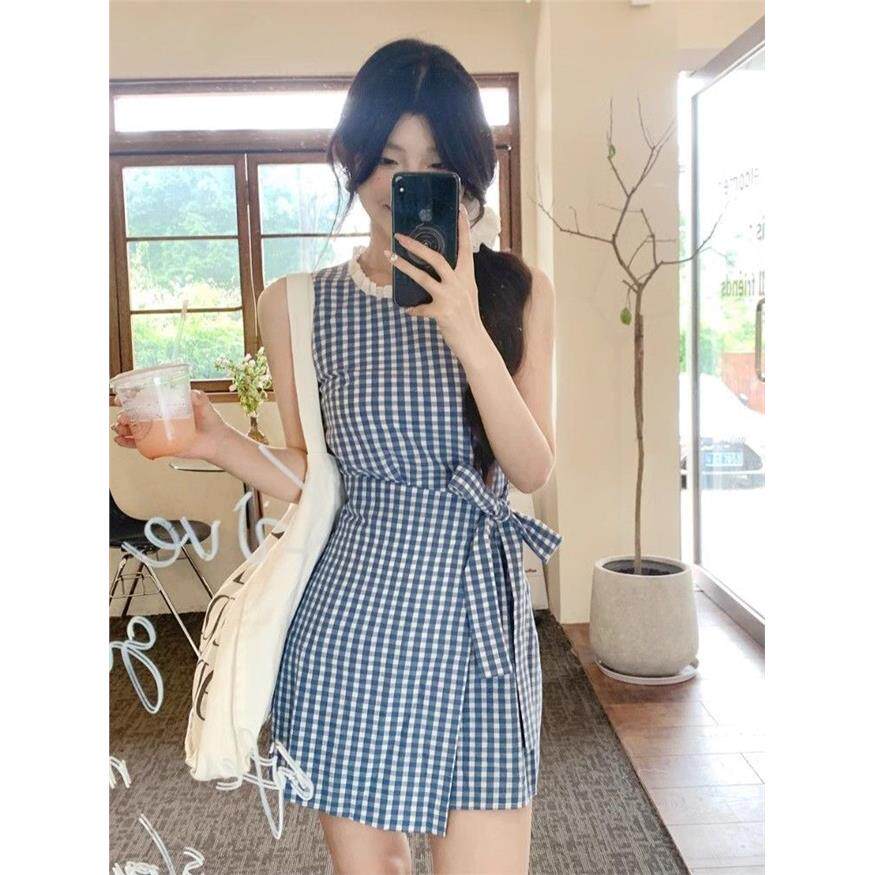 韩系甜美温柔风蓝色格子