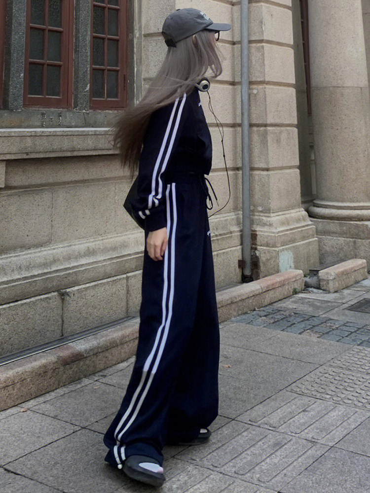 학생 소녀 복고풍 미국 운동복 정장 여성 봄 가을 패션 거리 운동복 바지 캐주얼 투피스 세트