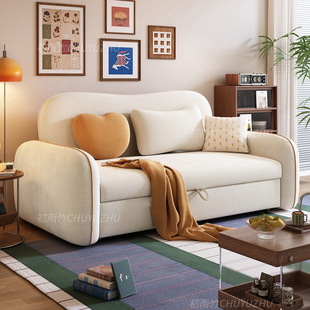 奶油风两用抽拉沙发床多功能可调节办公室原木阳台床拆洗新款客厅