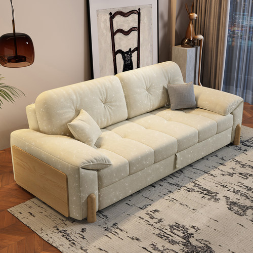 新款高端沙发床折叠一体小户型客厅抽拉式可坐卧两用雪尼尔奶油风