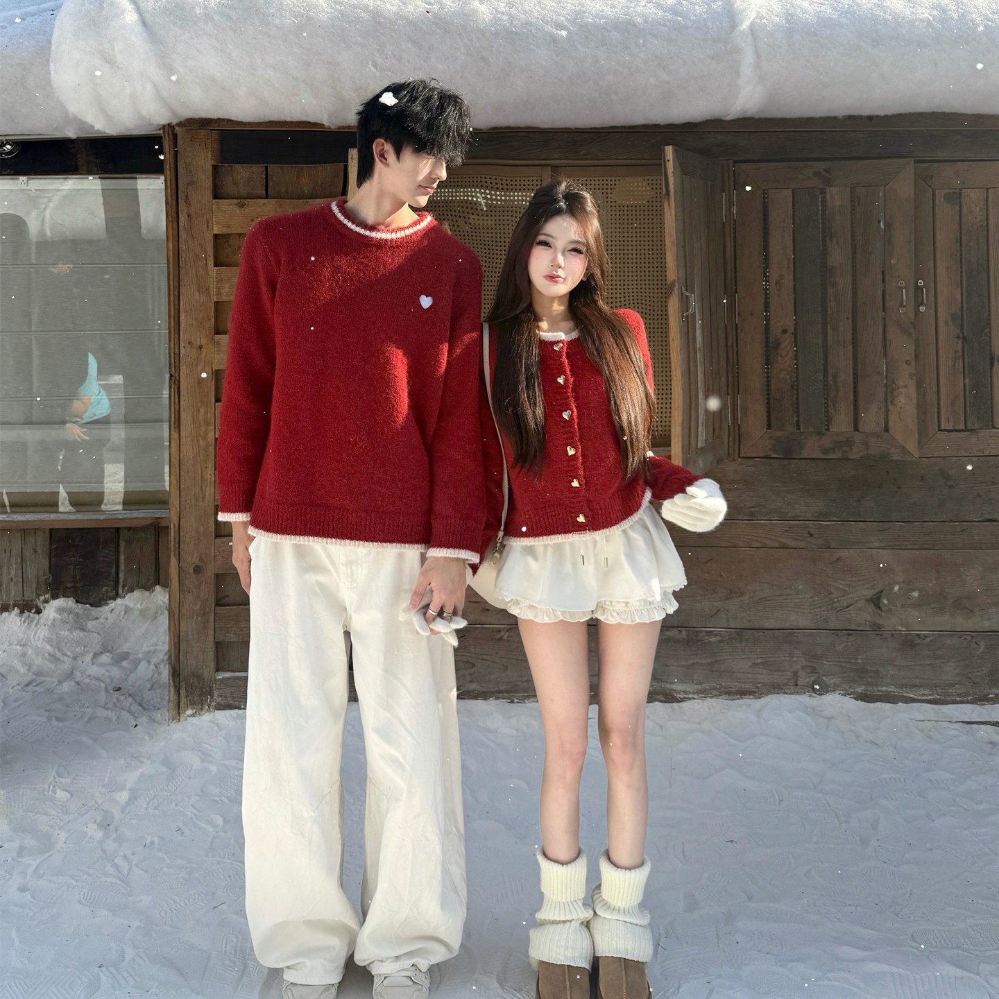 法式设计感红色爱心毛衣针织外套