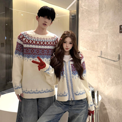 费尔岛风圣诞毛衣针织外套