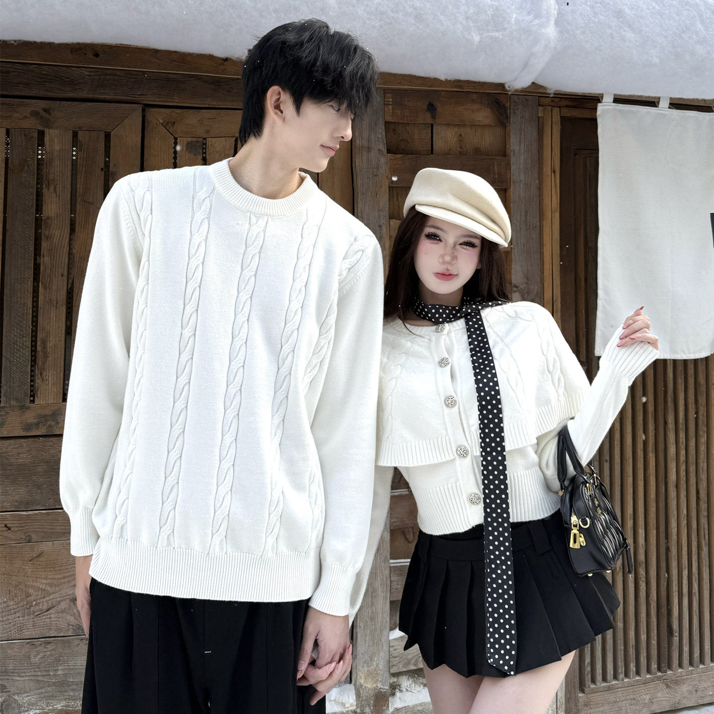 情侣装秋冬ins高级感法式复古假两件斗篷毛衣时尚费尔岛针织上衣