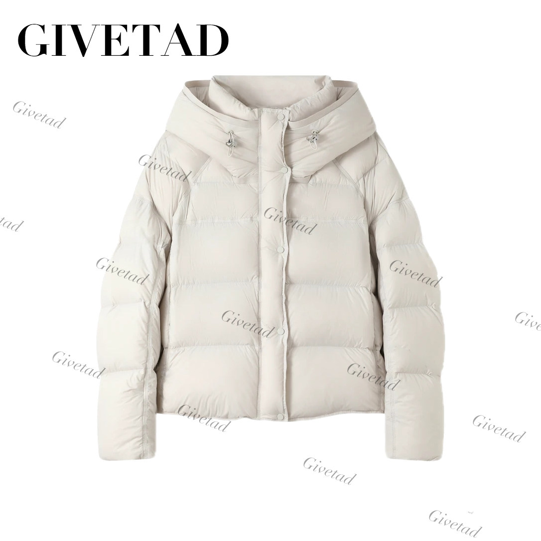 90高品质白鸭绒羽绒服女短款连帽泡芙加厚时尚保暖冬季小个子外套