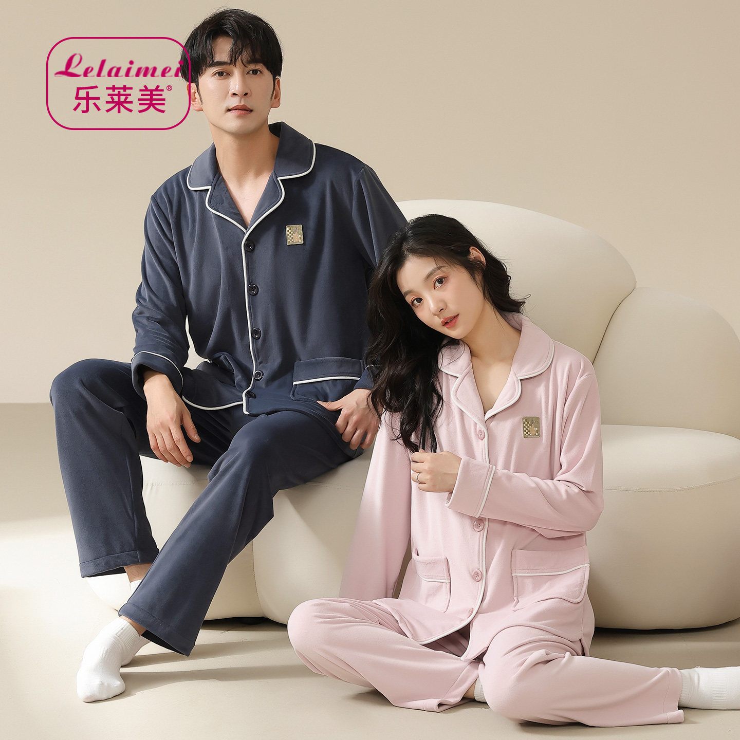 情侣睡衣新款珊瑚绒长袖加厚加绒女翻领冬天男女海岛绒家居服套装