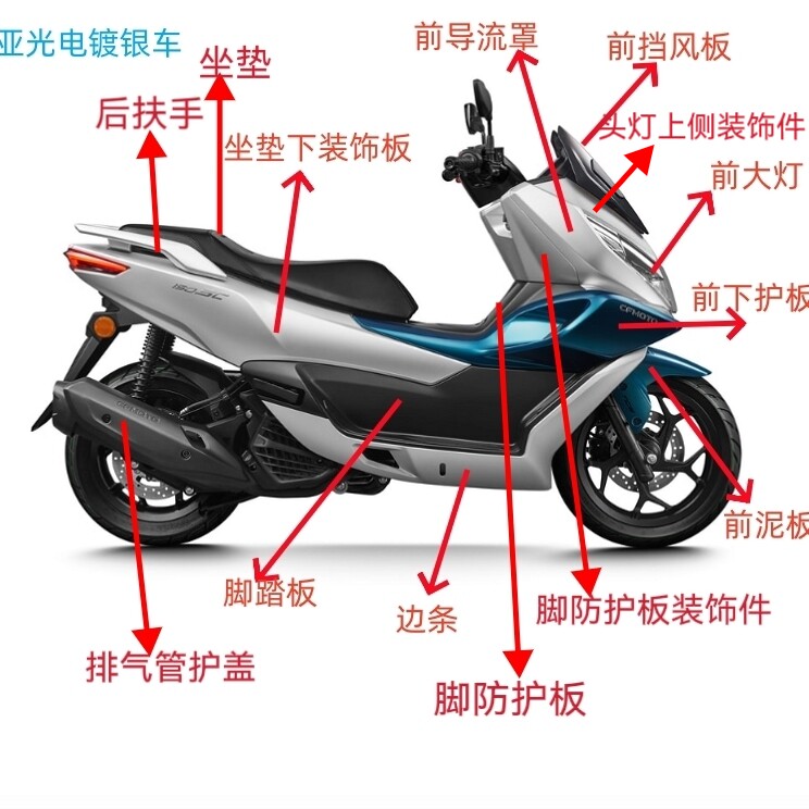 春风踏板车150SC外壳CF150T-31大灯导流罩护板边条挡泥板