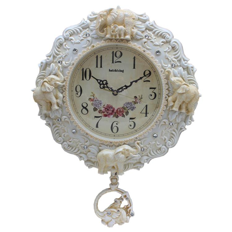 大象玫瑰挂钟客厅钟表欧式家用大气时钟美式创意时尚墙壁装饰挂表