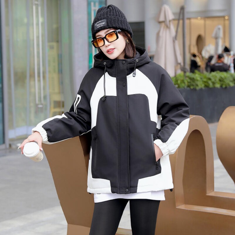 2025年冬季新款登山户外冲锋衣加厚连帽羽绒棉服工装派克风外套潮