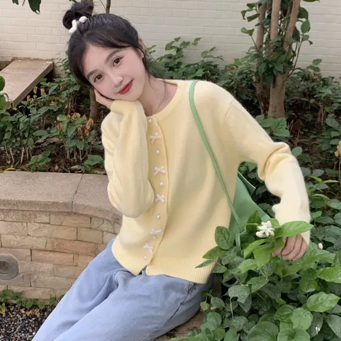 设计感韩系甜美别致针织开衫女宽松毛衣外套2025春秋新款上衣,女装/女士精品,毛针织衫,淘宝优惠券,粉丝福利购,淘宝优惠卷