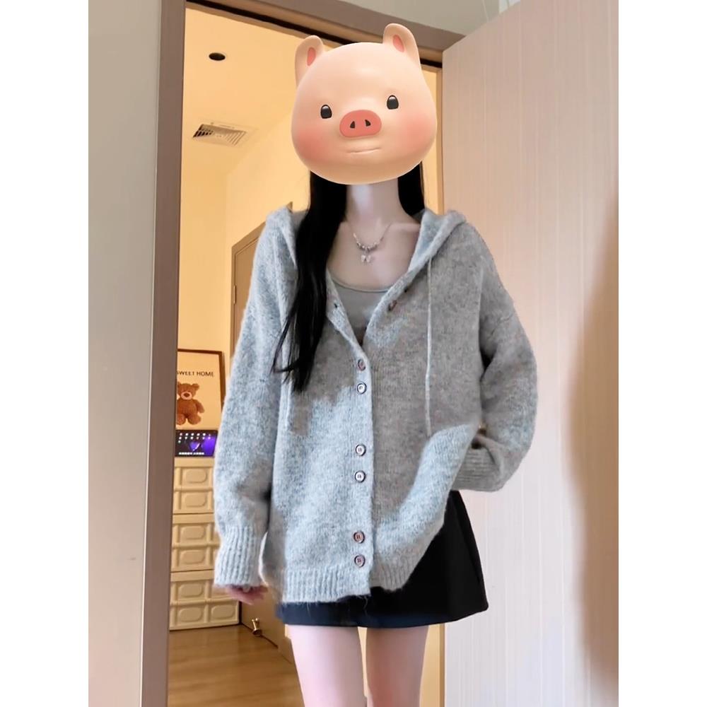 灰2色连帽卫衣毛衣女春秋25新款爆款系慵VTP懒风针0织开衫外套韩