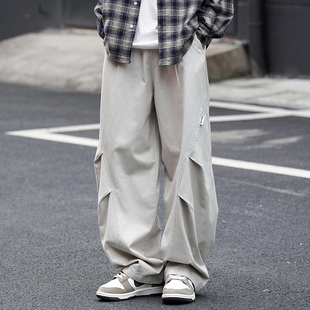 拾壹CityBoy日系伞兵工装裤2024秋季男生宽松廓形抽绳直筒阔腿裤