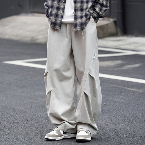 拾壹CityBoy日系伞兵工装裤2024秋季男生宽松廓形抽绳直筒阔腿裤
