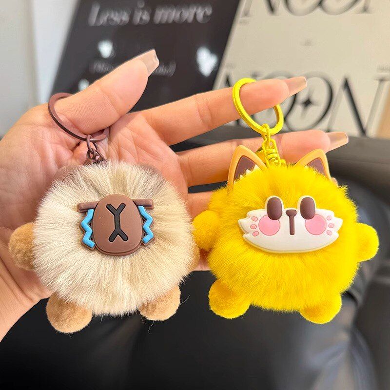 可爱獭兔毛小煤球汽车钥匙扣挂件简约少女心毛绒公仔书包挂饰礼物