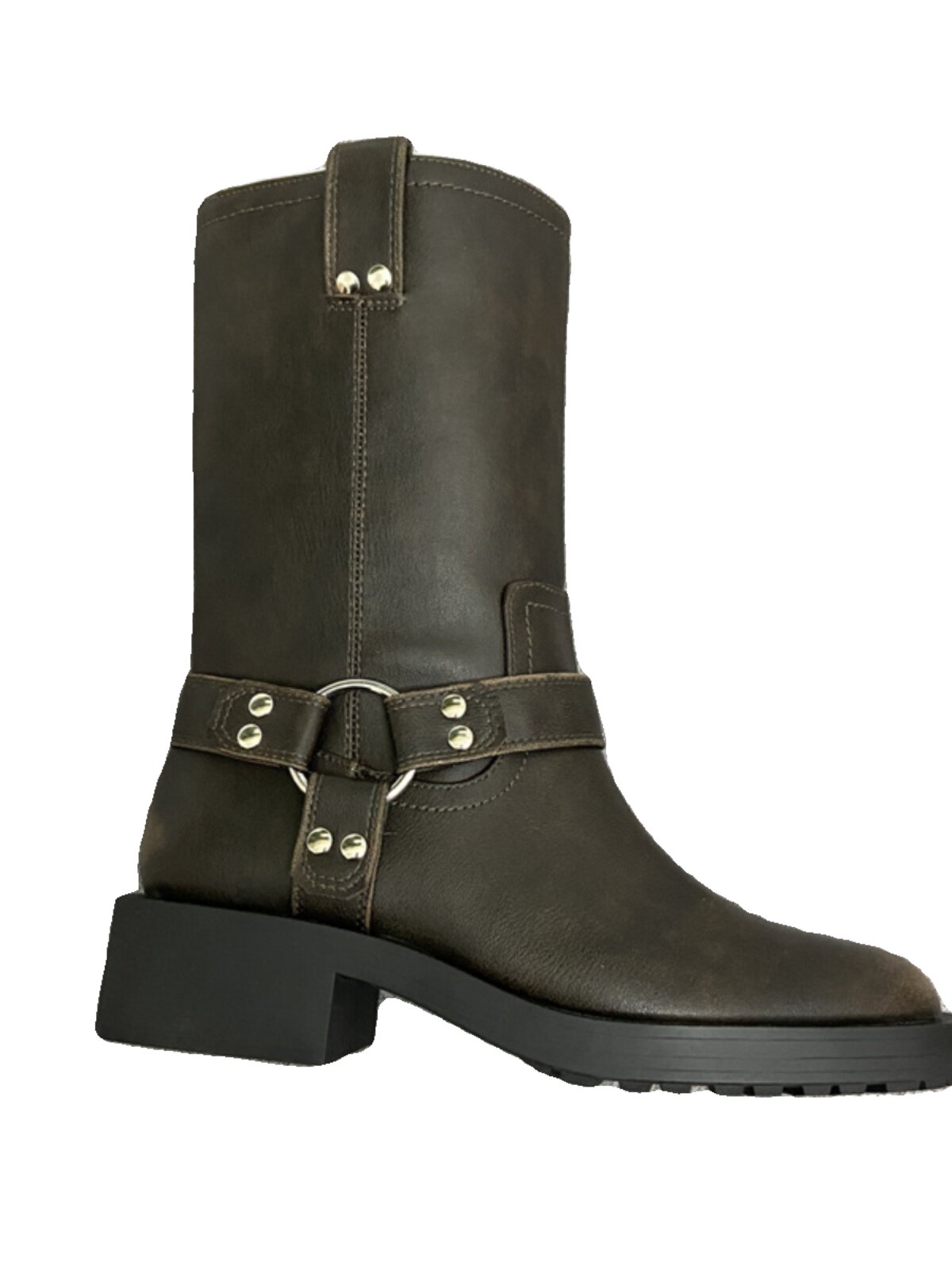 SOURCE SINGLE GOOD GOODS RETRO DISTRESSED SLEEVE MID-RISE BOOTS SINGLE BOOTS WOMENS BOOTS BIKER BOOTS BELT BUCKLE WESTERN COWBOY BOOTS