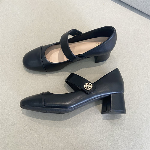 通勤百搭复古玛丽珍鞋浅口粗跟女