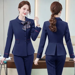 酒店工作服女秋冬装前台收银员职业套装宾馆餐饮饭店服务员工装女