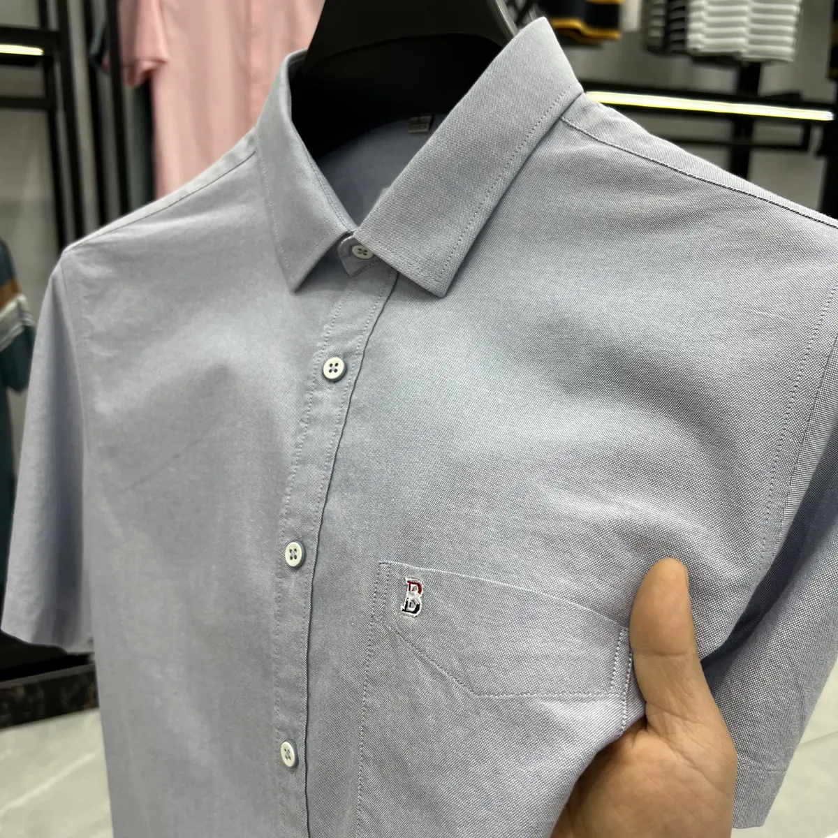 2024夏季新款男士短袖衬衫100%纯棉纯色简约时尚商务衬衣带真口袋